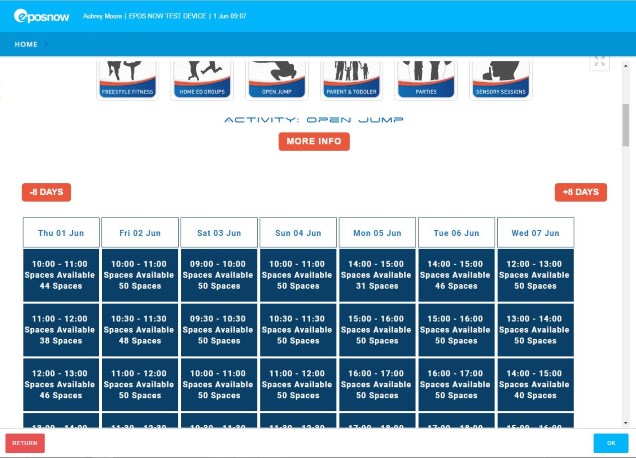 EPOS Now Timetable Screen