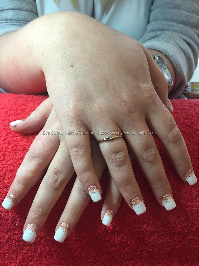 Dev Guy - Acrylic Short Square Nails With White And Rose Gold Glitter Fade.  Nail Technician:Jade Mccluskey on 26 May 2015 at 14:14