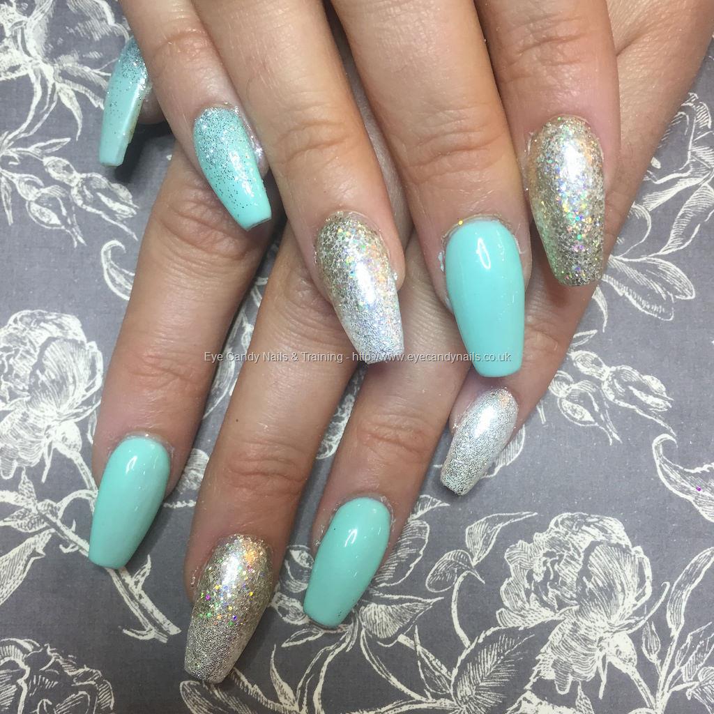 Dev Guy - Tapered Acrylics With Mint Green Gel Polish, White Diamond ...