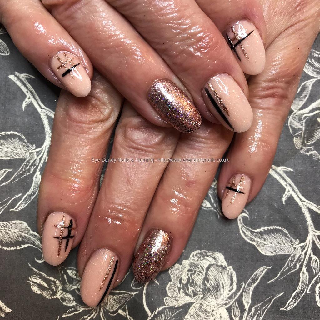 Dev Guy - Acrylic Overlays In Peach Blush With Rose Gold Glitter And Nail  Art. Nail Technician:Amy Mitchell on 14 September 2017 at 14:05