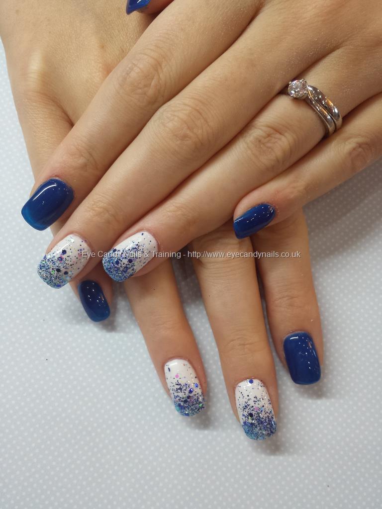 Dev Guy - Blue And White Gel With Glitter Tips. Nail Technician:Elaine  Moore on 1 November 2014 at 13:15