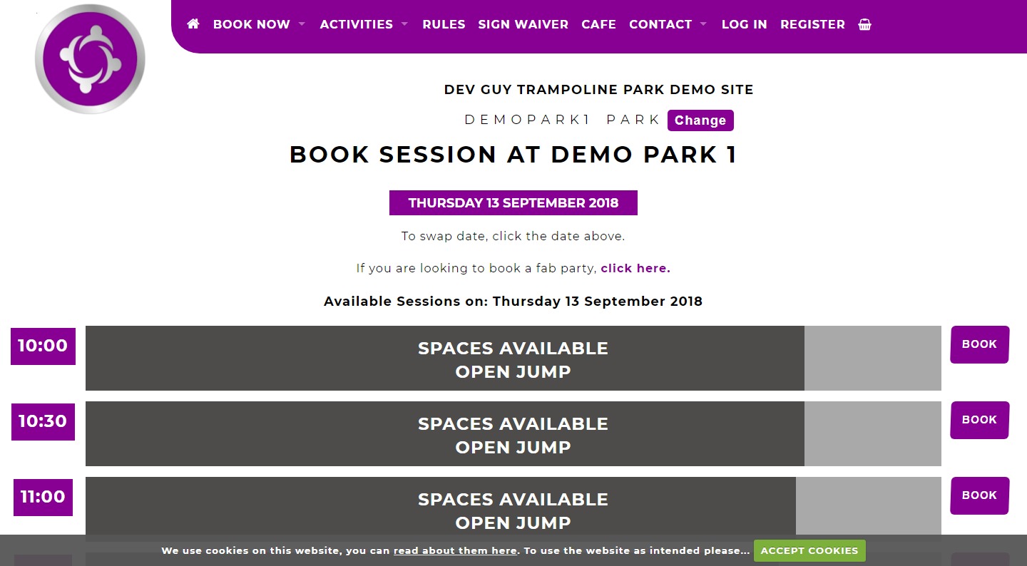 Trampoline Park Booking Select A Slot Screenshot